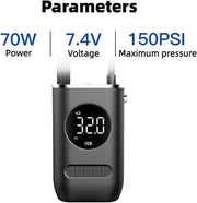 Tire Inflator Portable Air Compressor,Portable Electric Inflator 150PSI Cordless Electric Ball Inflator Rechargeable Bicycle Air  Inflator With Digital LED Display