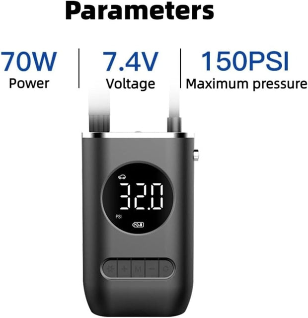 Tire Inflator Portable Air Compressor,Portable Electric Inflator 150PSI Cordless Electric Ball Inflator Rechargeable Bicycle Air  Inflator With Digital LED Display