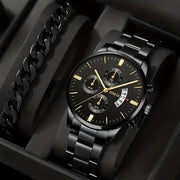 New Popular Steel Strip Three Eye Quartz Watch Bracelet Set