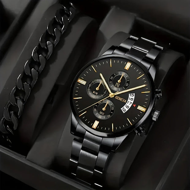 New Popular Steel Strip Three Eye Quartz Watch Bracelet Set