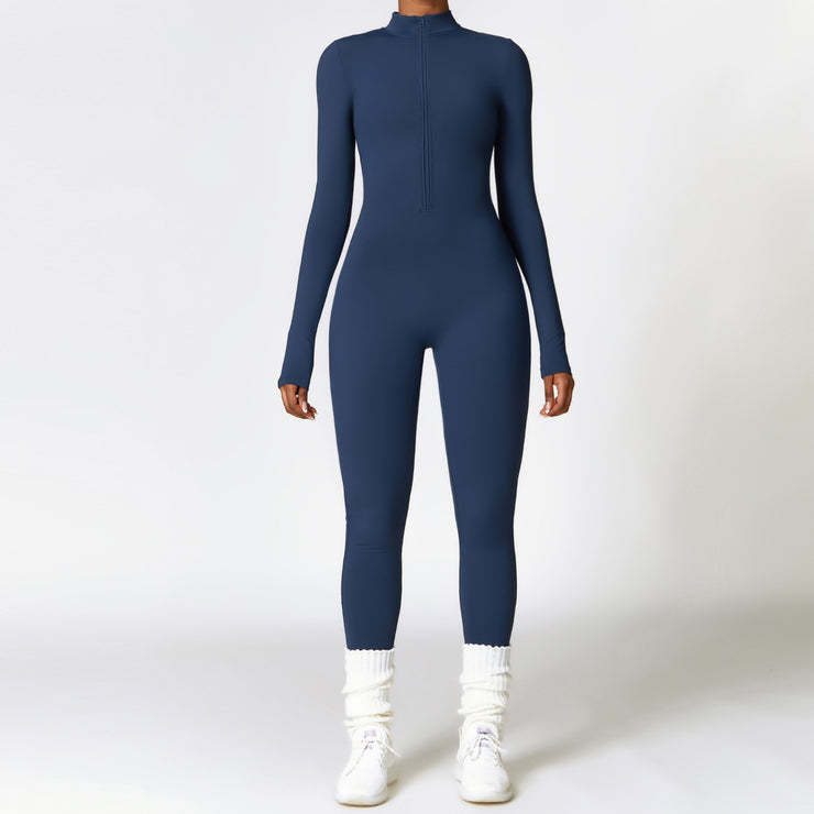 Warm Zipper Long sleeved Jumpsuit Yoga Fitness Sports Pants Breathable Bodysuit Women's Clothing
