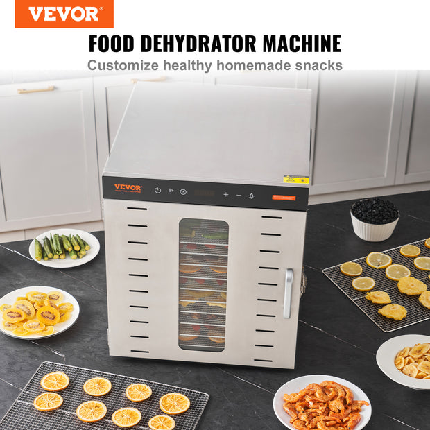 VEVOR Food Dehydrator Machine, 10 Stainless Steel Trays, 1000W Electric Food Dryer With Digital Adjustable Time