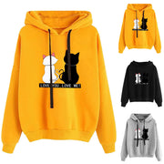 Cute Cat Print Hoodie Sweatshirt Women Streetwear Long Sleeve Clothes