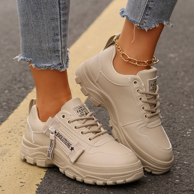 Sports Shoes With Side Zipper Design Thick soled Round toe Casual Shoes For Women