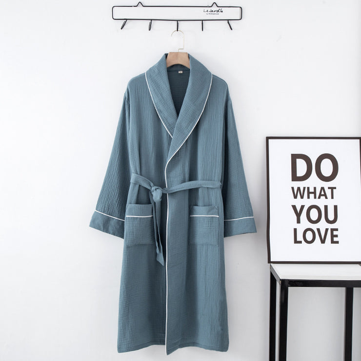 Nightgown Cardigan Lapel Over-the-knee Home Nightdress Four Seasons Thin Men And Women Couple Hotel Hot Spring Robe