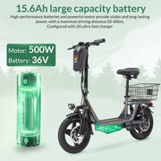 K14Electric Scooter Motor Power 500W Battery Capacity 36V 15.6Ah Tire Size 14inches Max Speed 32KM